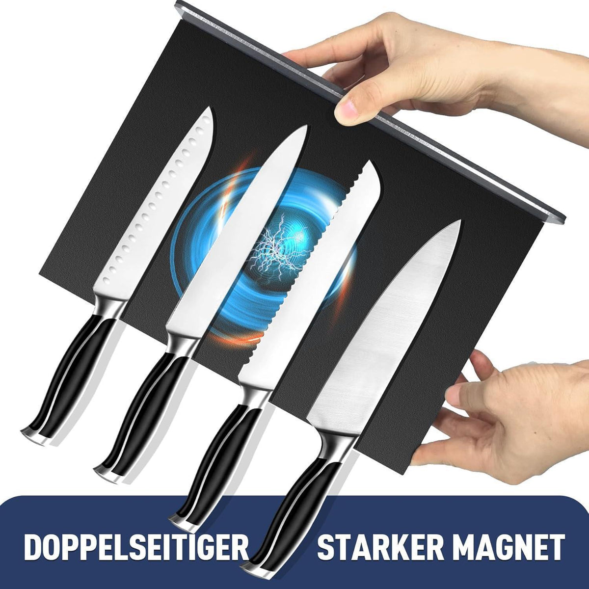 Magnetischer Messerblock Schwarz 30cm – Edelstahl & Bohrfrei