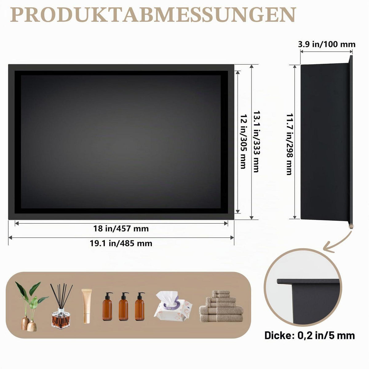 Edelstahl Duschnische Schwarz – Wandnische 45x30x10cm