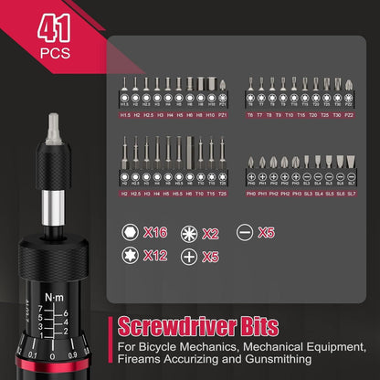Drehmomentschraubendreher Set 1-7 Nm, 41-teilig, 1/4 Zoll, Rot