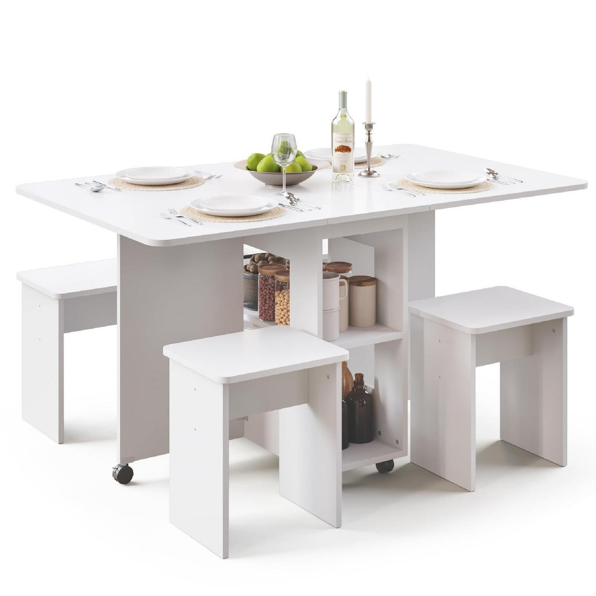 Klappbarer Esstisch Set mit 4 Stühlen – Weiß, 120x80cm