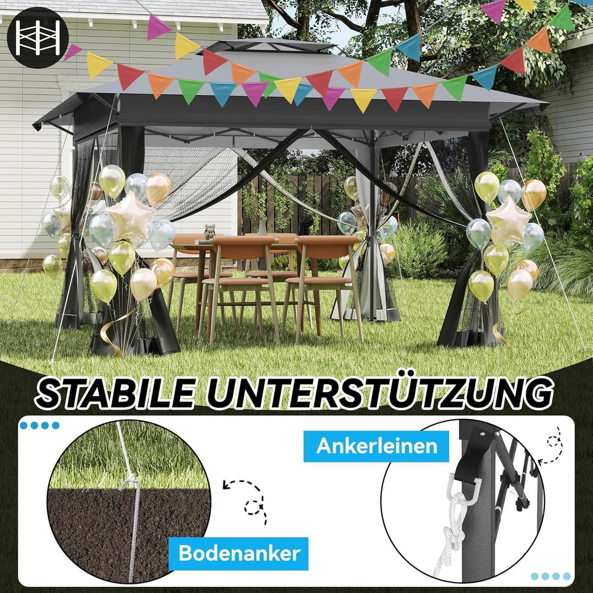 4x4 Pop-up Pavillon mit Moskitonetz & Doppeldach