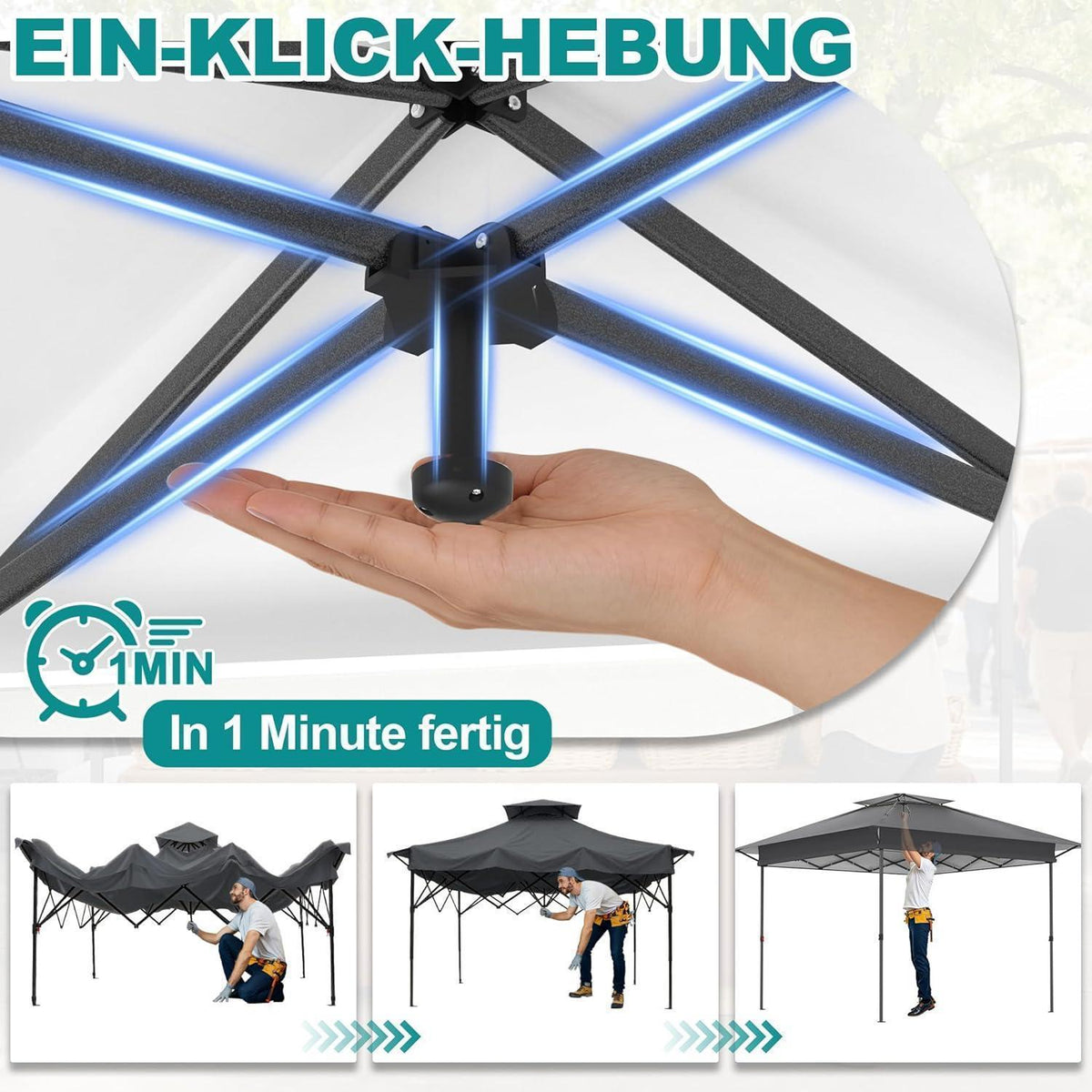 Faltbarer Gartenpavillon 4x4m mit EIN-Klick-Aufbau