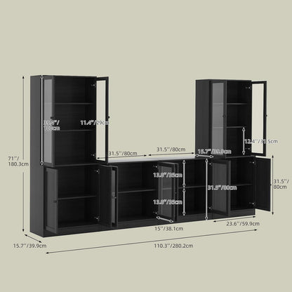 Großer TV-Schrank mit Bücherregal & Glastüren – 280cm Long