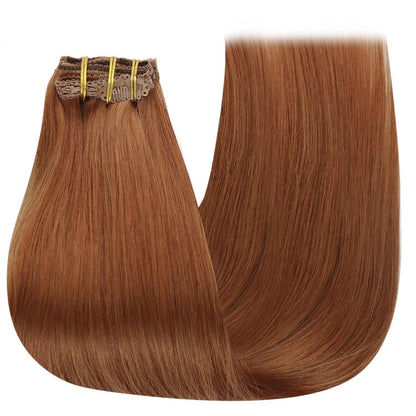 Rotbraune Echthaar Clip-in Extensions 60cm – Volumenspendend & Stylingfähig