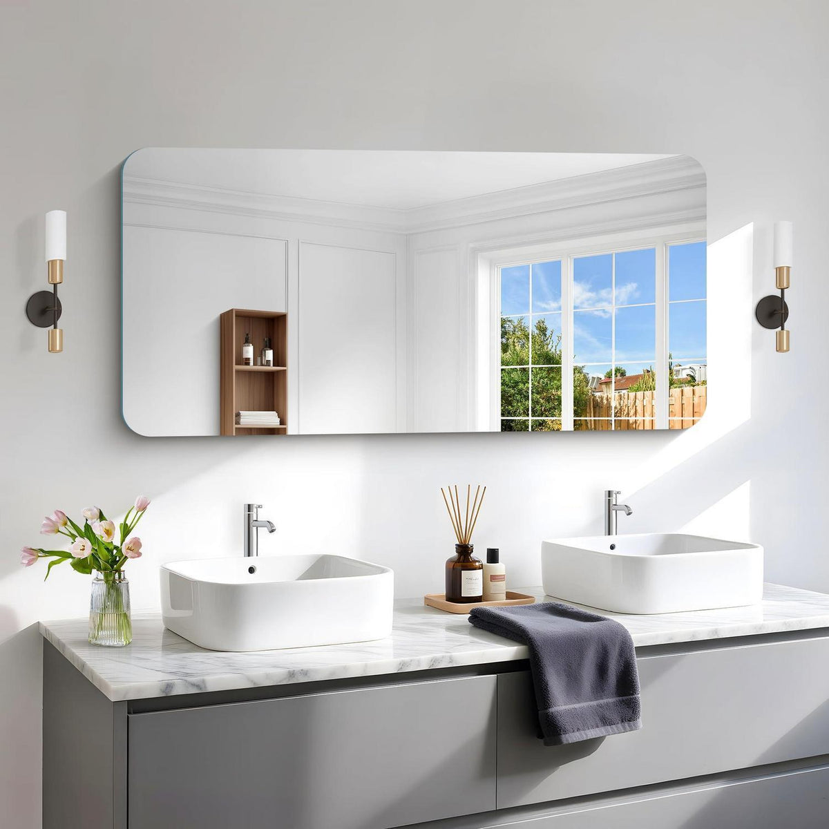 Rahmenloser Wandspiegel 120x60 cm – Rechteckig mit abgerundeten Ecken