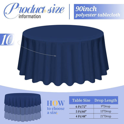 10er-Pack Navy Blau Runde Tischdecke 90 Zoll – Fleckenfest & Elegant