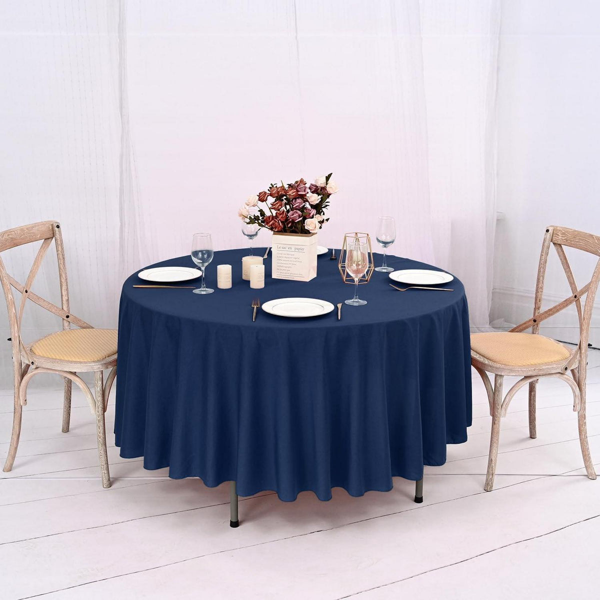 10er-Pack Navy Blau Rundtischdecke 305cm – Flecken- & Faltenresistent