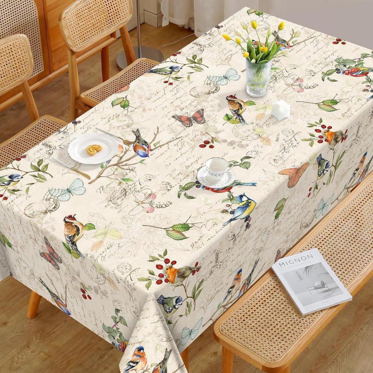 Frühling Landhaus Tischdecke Rechteckig Vogelmuster 152x213 cm