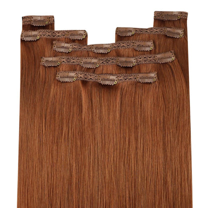 Clip-in Echthaarverlängerung 40cm Rotbraun – Salon Qualität