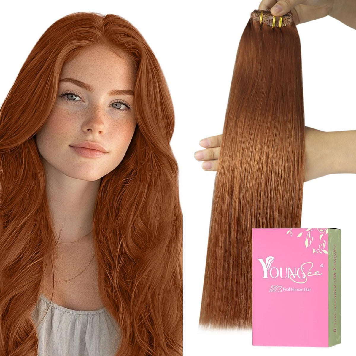 Clip-in Echthaarverlängerung 55cm – Kupferfarben, 120g