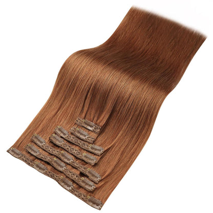 Clip-in Echthaarverlängerung 55cm – Kupferfarben, 120g