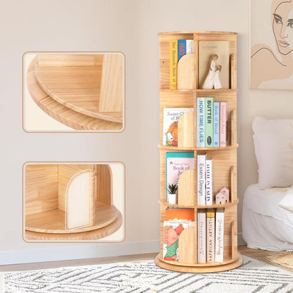 Drehbares Bücherregal aus Massivholz – 4 Etagen, 360° drehbar