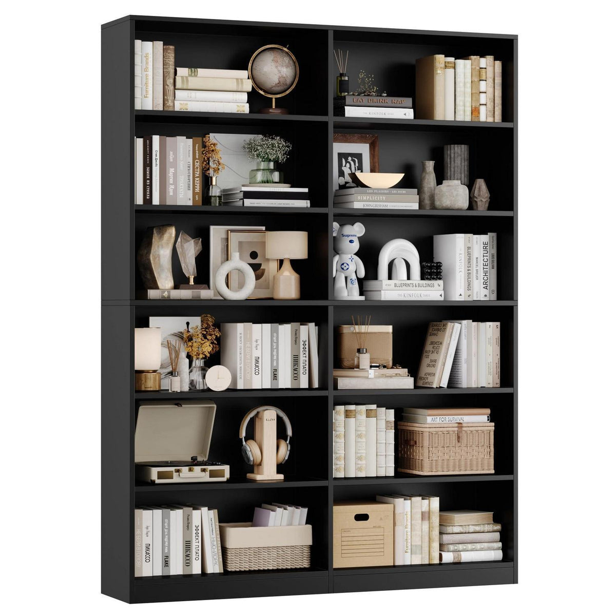 Bücherregal 12 Fächer – Standregal Schwarz für Wohnzimmer & Büro
