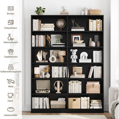 Bücherregal 12 Fächer – Standregal Schwarz für Wohnzimmer & Büro