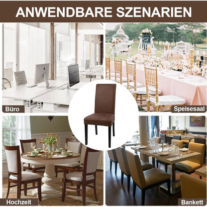 Stretch Stuhlhussen Sämischleder 6er Set Braun