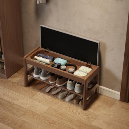 Holz Schuhregal Bank mit Kissen & Stauraum – 80cm Walnuss