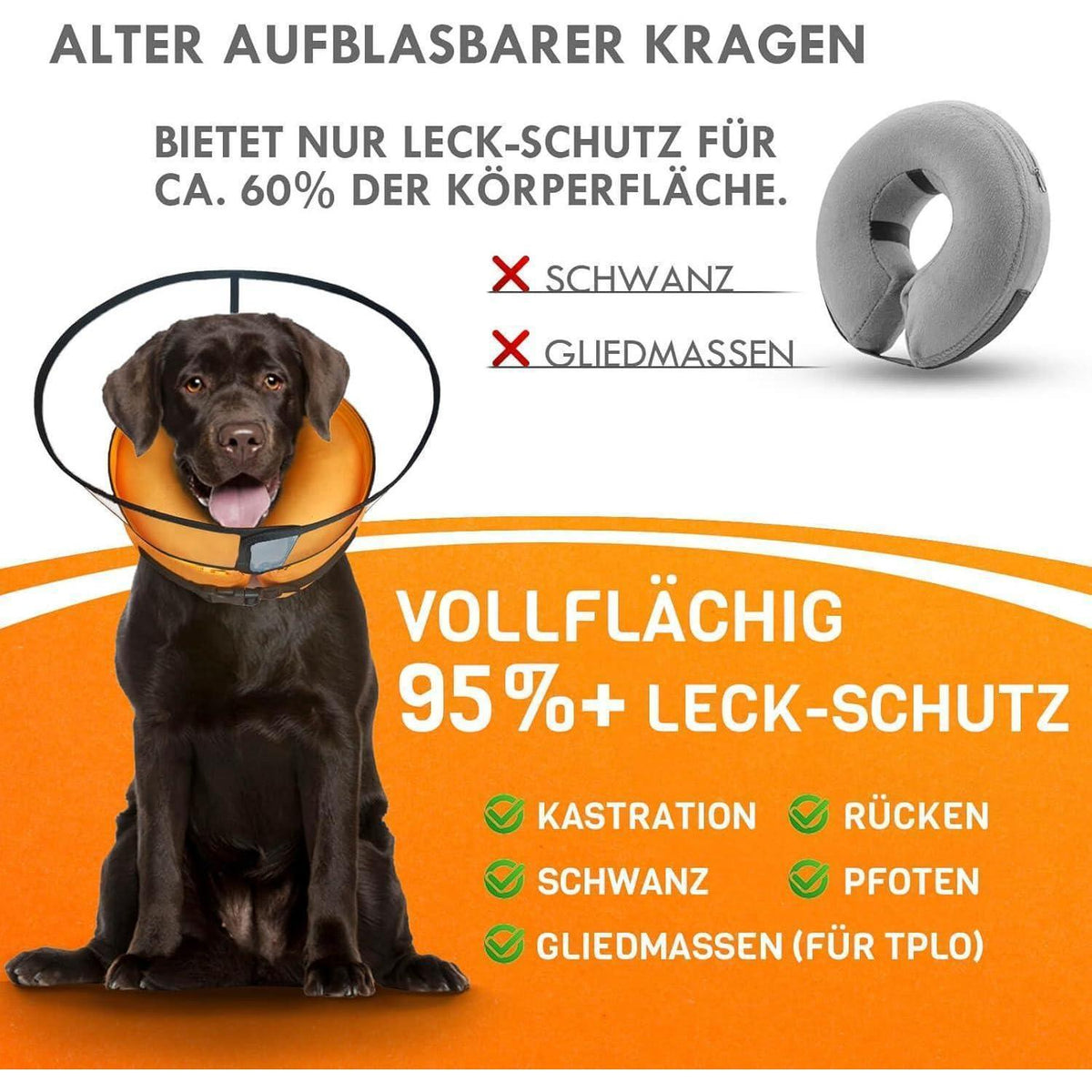 Aufblasbare Hundehalskrause 2in1 – Leckschutz & Komfort [Größe 1]
