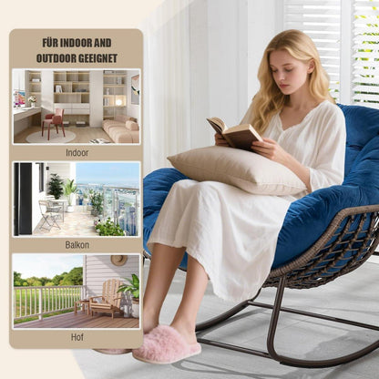 Rattan Schaukelstuhl Eiförmig Samt Blau/Dunkelblau – Indoor & Outdoor