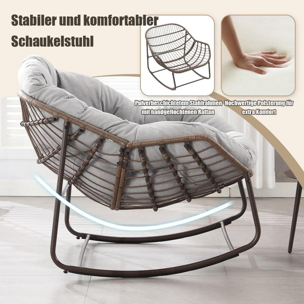 Rattan Schaukelstuhl Eiersessel Indoor Outdoor Wohnzimmer Balkon