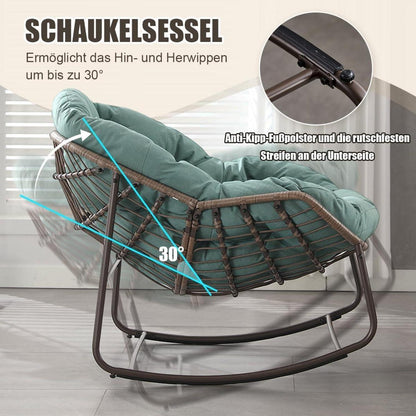 Rattan Schaukelstuhl Eiförmig – Loungesessel Indoor & Outdoor Grün