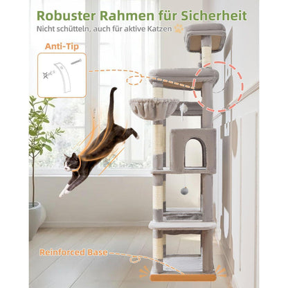 XXL Kratzbaum für Katzen – 180cm, Stabil & mit Hängematte