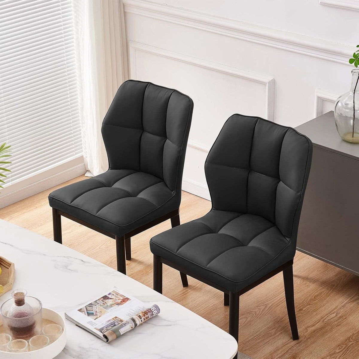 Esszimmerstühle 4er Set, Modernes mit Rautenmuster in Lederoptik