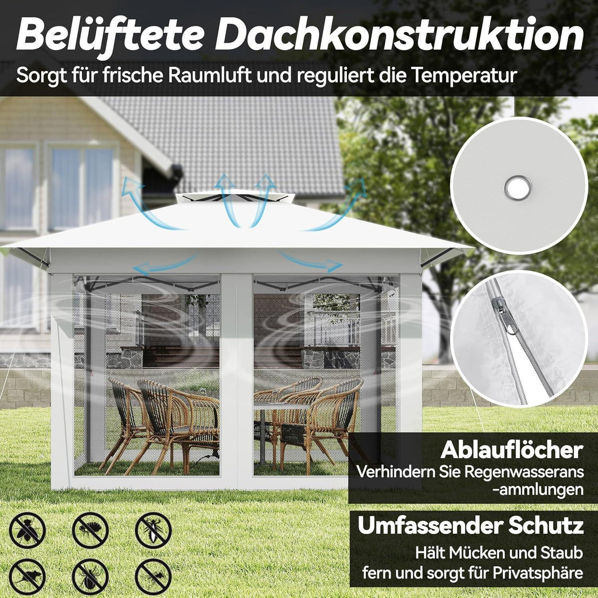 4x4m Faltpavillon mit UV-Schutz & Moskitonetz