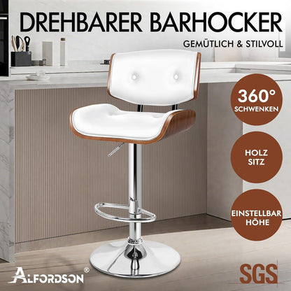 Höhenverstellbarer Barhocker mit Drehfunktion und Fußstütze - Weiß