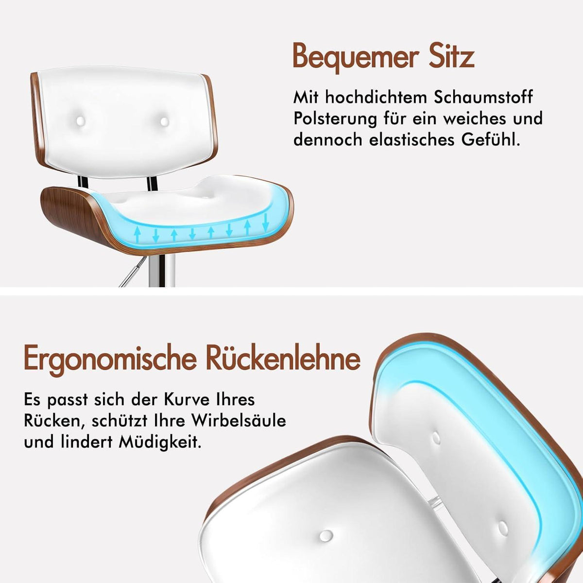 Verstellbarer Barhocker mit 360° Drehung – Weiß