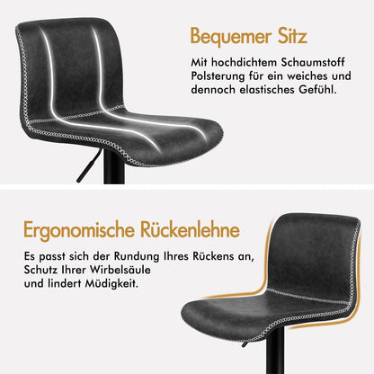 2 Barhocker Höhenverstellbar & Drehbar - Dunkelgrau in Lederoptik