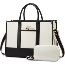 Laptoptasche Damen 17 Zoll, wasserdicht, Kunstleder, schwarz+beige