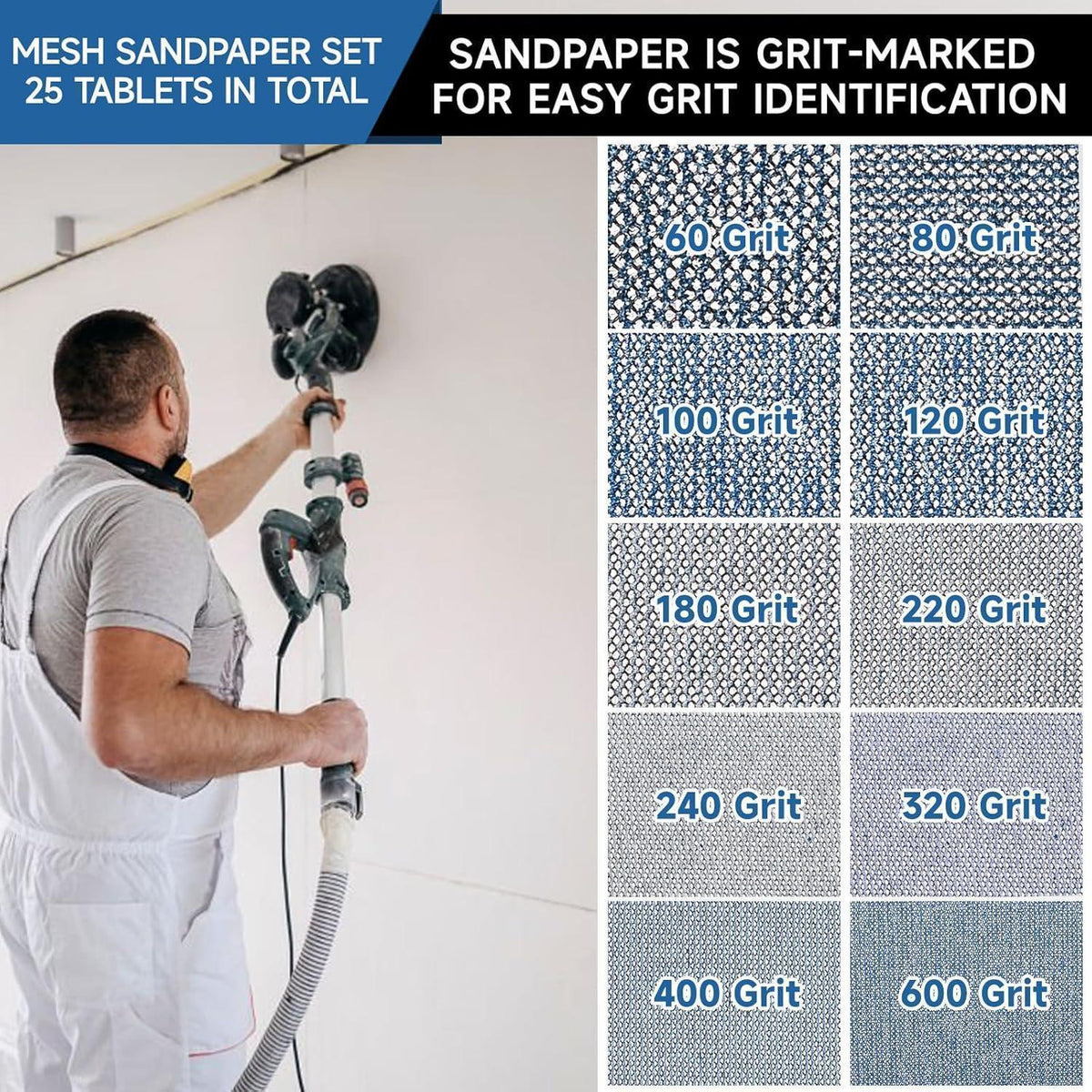 Schleifpapier 225mm Klett, Keramik Schleifgitter 25 Stück Mix Körnung