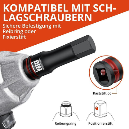 20tlg. Schlagschrauber Nüsse 1/2" Sechskant & Torx S2 Stahl 78mm lang