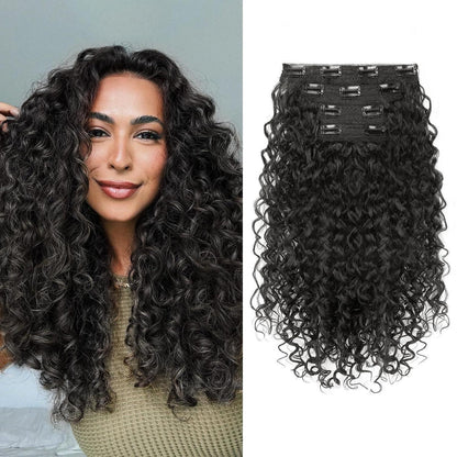 Lockige Haarverlängerung 40cm – Schwarzbraun, 100% Proteinseide