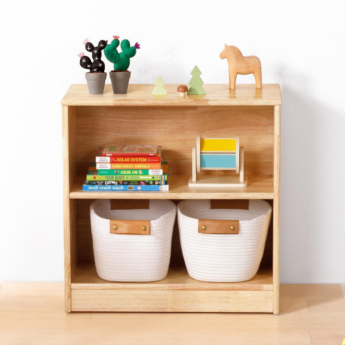 Gummibaumholz Montessori Regal 60cm – Kleinkind Bücherregal