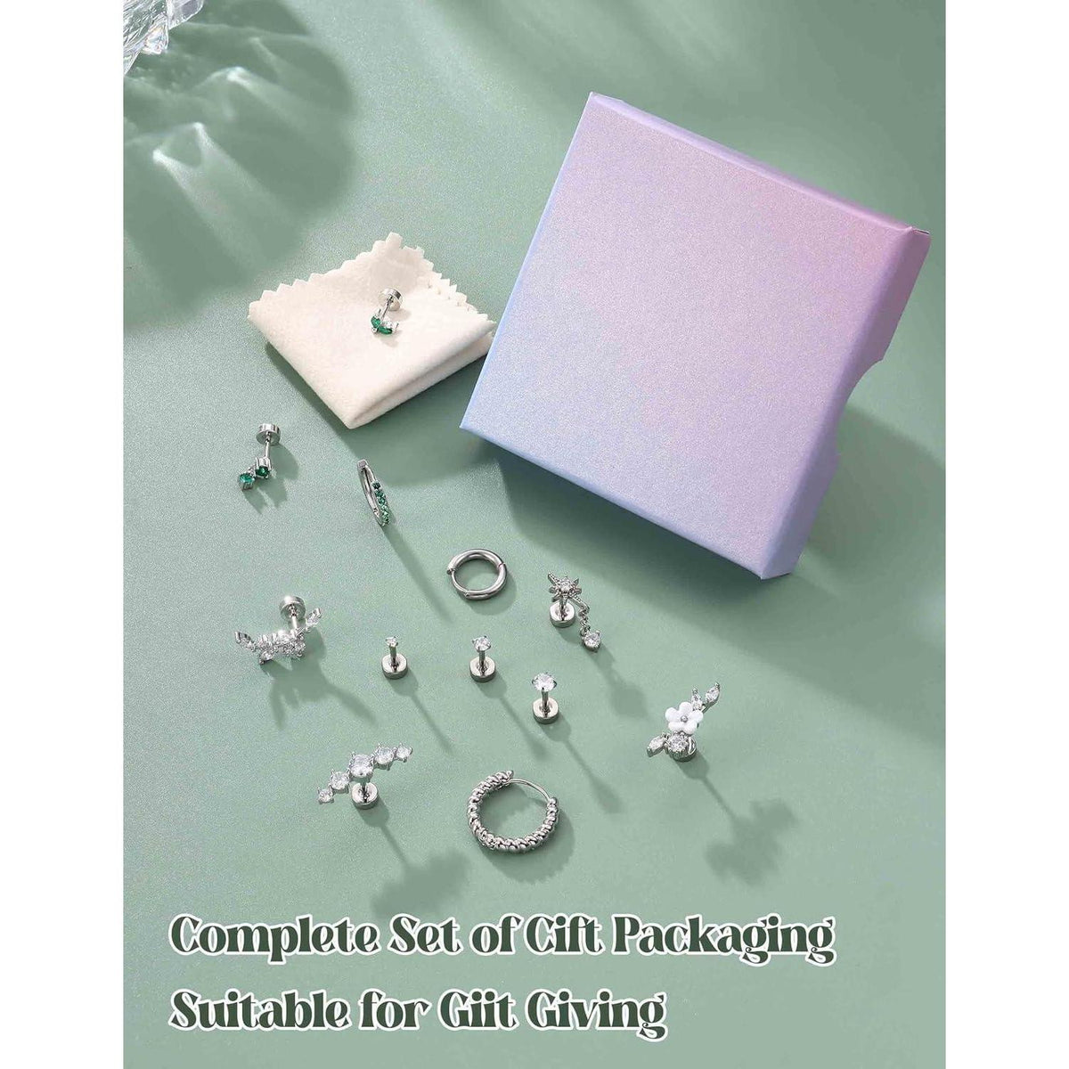 Helix Piercing Set | 12er Set Ohrringe Chirurgenstahl & CZ