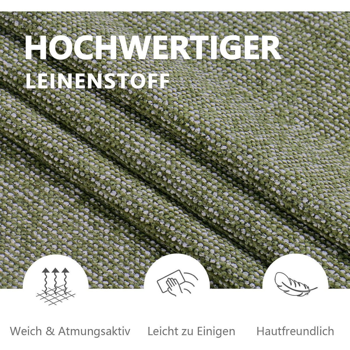 Esszimmerstühle 2er Set Tannengrün mit Armlehne & Leinenbezug
