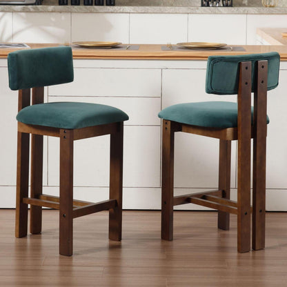 Barhocker Set 2er Samt – Holzbeine, Grün