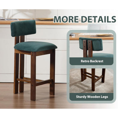Barhocker Set 2er Samt – Holzbeine, Grün