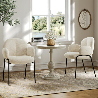 Esszimmerstühle 2er Set Beige mit Armlehne & Leinenbezug