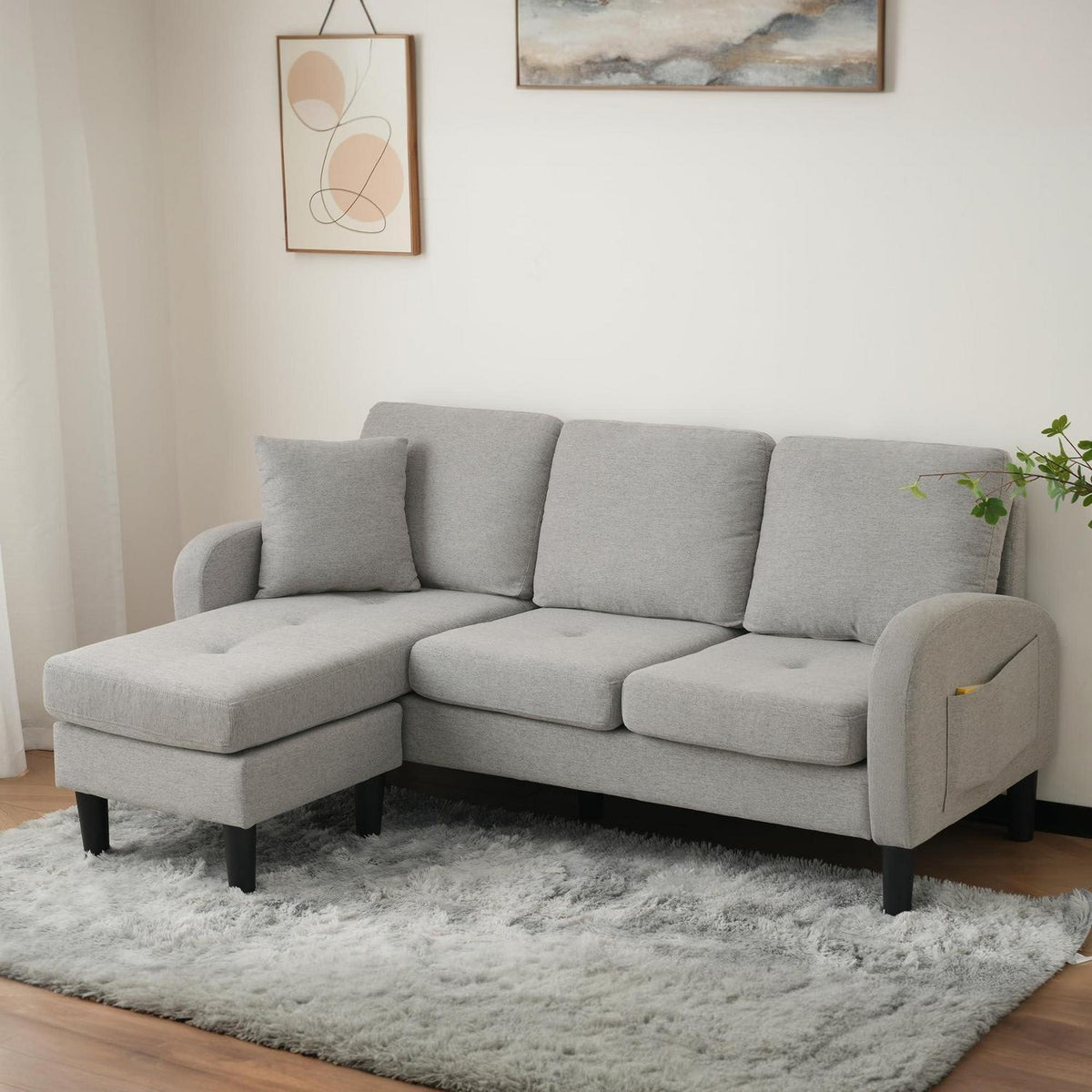 Eckcouch mit Chaiselongue – Grau, Modular & Platzsparend