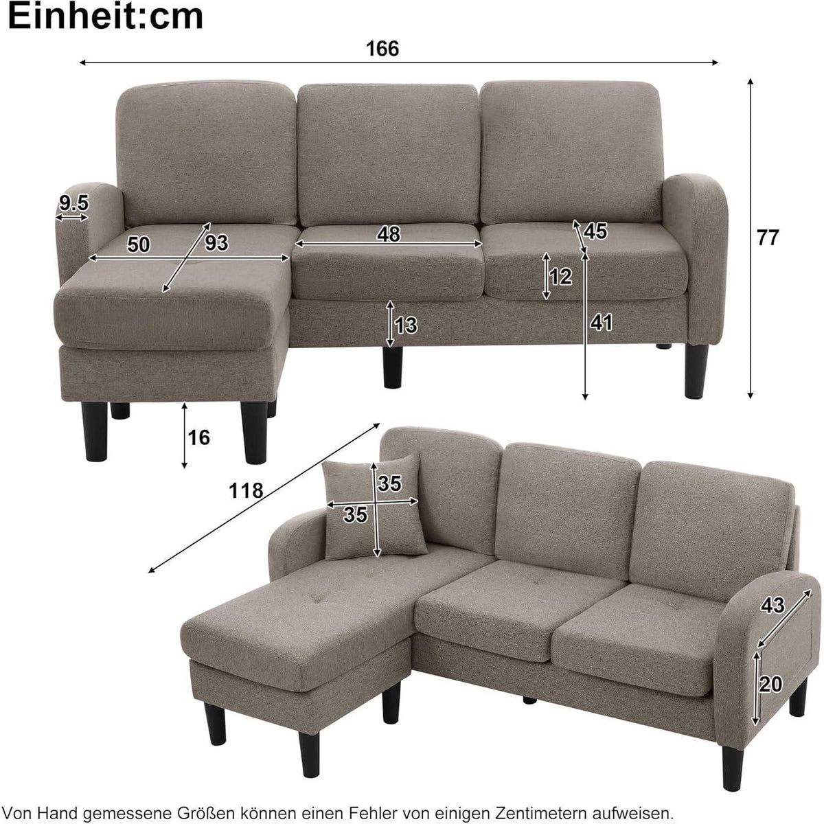 Ecksofa mit Chaiselongue – Dunkelgrau, 3-Sitzer, Modular