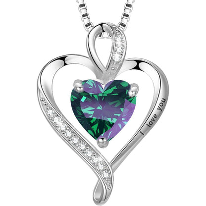 Silber Herz Kette Damen "I love you" mit Geburtsstein