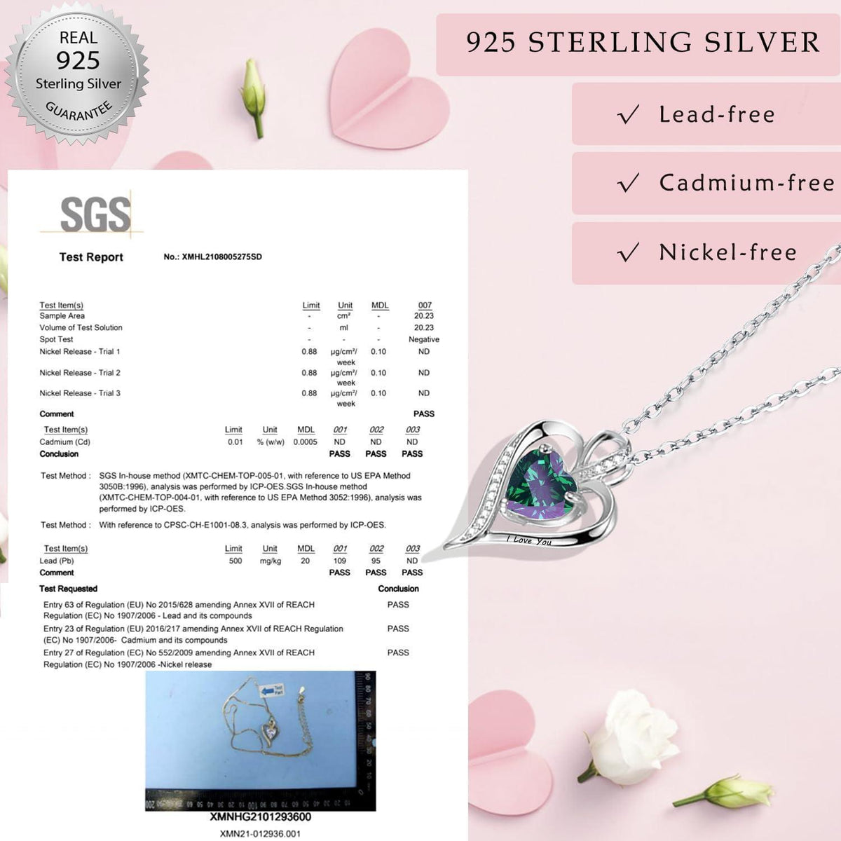 Silber Herz Kette Damen "I love you" mit Geburtsstein