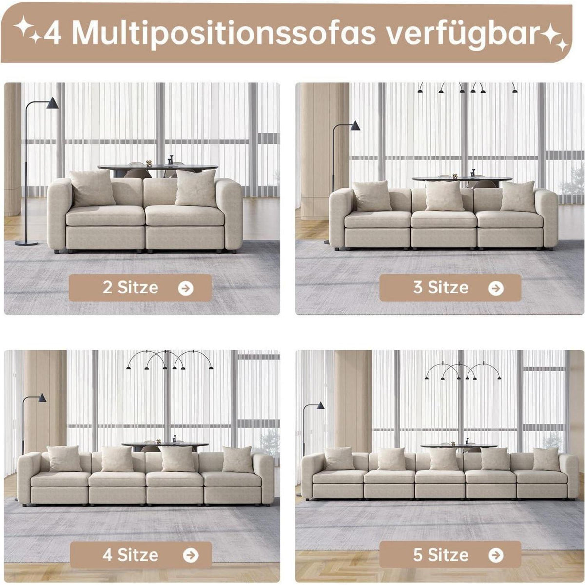 Dreisitzer-Sofa Beige – Modernes Design, Platzsparend & Gemütlich
