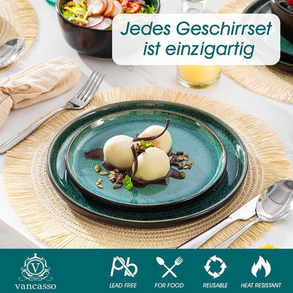 Steingut Geschirrset 12tlg für 4 Personen, Grün