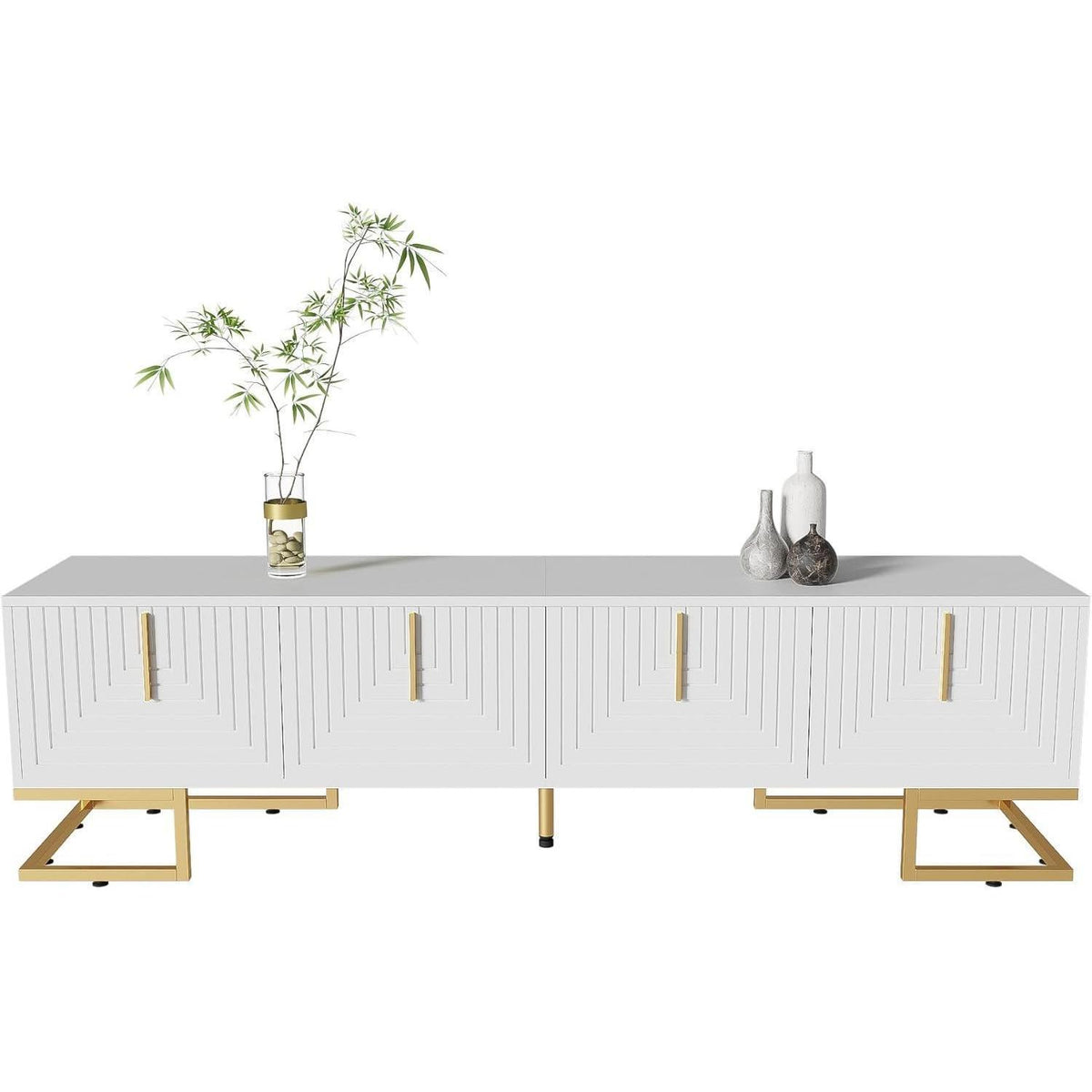 TV-Lowboard weiß mit goldenen Akzenten | 170x40x45.5cm