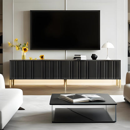 TV Schrank Schwarz mit goldenen Beinen & 8 Regalböden (190cm)