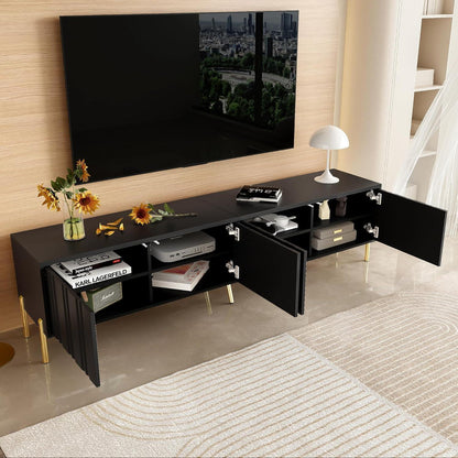 TV Schrank Schwarz mit goldenen Beinen & 8 Regalböden (190cm)
