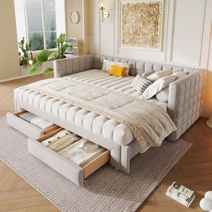Tagesbett 90x200cm mit Bettkasten & Schubladen (Beige)